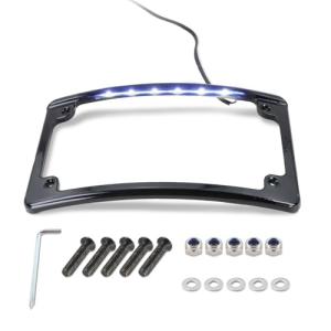Curved LED License Plate Frame with Light Compatible with Harley Davidson 4" x 7" License Plate (Black)