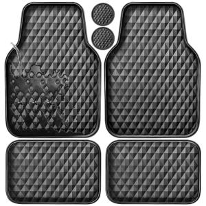 CAR PASS Deep Tray Rubber Car Mats, Heavy Duty All-Weather Floor Mat for Car, Durable Anti-Slip 3D Rhombus Waterproof Car Floor Mats, Universal L~S Fit for Truck SUV Vehicle Automotive, 4 Pieces Black