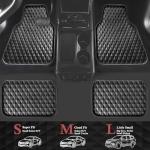CAR PASS Deep Tray Rubber Car Mats, Heavy Duty All-Weather Floor Mat for Car, Durable Anti-Slip 3D Rhombus Waterproof Car Floor Mats, Universal L~S Fit for Truck SUV Vehicle Automotive, 4 Pieces Black