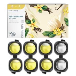 Car Air Freshener Vent Clips, 8 PK, 6 Vanilla, 2 New Car Scent, Provides Long-Lasting Scent, Up to 240 Days, Odor Eliminator