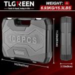 TLGREEN 108 Pcs Mechanic Socket Tool Kit,CR-V Steel Metric And Standard 1/4" & 1/2" Ratchet set,Universal Joint,Extension Bars,Adapter,Quick Release Ratchet Wrench,Tool Box Set for Car Garage Dorm