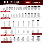 TLGREEN 108 Pcs Mechanic Socket Tool Kit,CR-V Steel Metric And Standard 1/4" & 1/2" Ratchet set,Universal Joint,Extension Bars,Adapter,Quick Release Ratchet Wrench,Tool Box Set for Car Garage Dorm