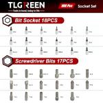 TLGREEN 108 Pcs Mechanic Socket Tool Kit,CR-V Steel Metric And Standard 1/4" & 1/2" Ratchet set,Universal Joint,Extension Bars,Adapter,Quick Release Ratchet Wrench,Tool Box Set for Car Garage Dorm