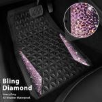 CAR PASS Bling Rubber Car Mats Diamond Floor Mats Full Set Anti-Slip 3D Rhombus Waterproof Universal Trim to Fit Liner Glitter Crystal Sparkly Shining Rhinestone Girl Women SUV Sedan Van, Black Pink