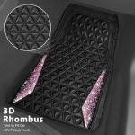 CAR PASS Bling Rubber Car Mats Diamond Floor Mats Full Set Anti-Slip 3D Rhombus Waterproof Universal Trim to Fit Liner Glitter Crystal Sparkly Shining Rhinestone Girl Women SUV Sedan Van, Black Pink