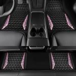 CAR PASS Bling Rubber Car Mats Diamond Floor Mats Full Set Anti-Slip 3D Rhombus Waterproof Universal Trim to Fit Liner Glitter Crystal Sparkly Shining Rhinestone Girl Women SUV Sedan Van, Black Pink
