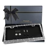 Sparkly Bling Stainless Steel License Plate Frames for Women, 1PCS | Over 1000 pcs 14 Facets Bedazzled Clear Glass Diamond Rhinestone Crystals w/Free Glitter Diamond Box (White)