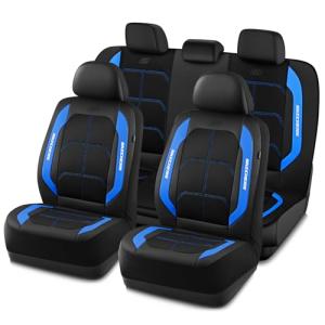 Skechers Air-Cooled & Memory Foam Seat Covers-Leather Car Seat Cover Supply Ultimate Comfort & Support,Seat Covers Full Sets,Airbag Compatible Universal Fit for Most Cars,Vans,Trucks,SUVs,Blue