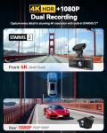 REDTIGER 4K HDR Dash Cam Front and Rear, STARVIS 2 Sensor, 5.8GHz WiFi APP, 3.18" Touchscreen, Voice Control, 128G Card Included, WDR, Dash Camera for Cars with GPS, 24H Parking Mode(F7N Elite)