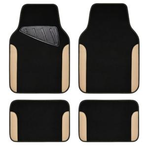 CAR PASS Waterproof Car Floor Mat, Universal Fit Car Mats with Driver Heel Pad, Leather Car Carpet, Anti-Slip Nibbed Backing Floor Mats for SUV, Vans,Sedan,Truck, Automotive Floor Mats (Black Beige)