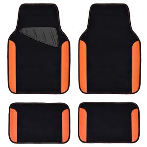 CAR PASS Waterproof Car Floor Mat, Universal Fit Car Mats with Driver Heel Pad, Leather Car Carpet, Anti-Slip Nibbed Backing Floor Mats for SUV, Vans,Sedan,Truck, Automotive Set for Women (Orange)