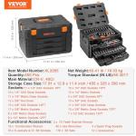 VEVOR Mechanics Tool Set and Socket Set, 1/4" 3/8" 1/2" Drive Deep and Standard Sockets, 450 Pcs SAE and Metric Mechanic Tool Kit with Bits, Hex Wrenches, Combination Wrench, Accessories, Storage Case
