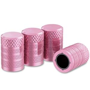 CKAuto Tire Valve Stem Caps, Pink, 4 pcs/Pack, Anodized Aluminum Tire Valve Cap Set, Corrosion Resistant, Universal Stem Covers for Cars Trucks Motorcycles SUVs and Bikes