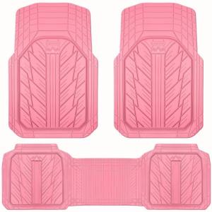 CAR PASS Heavy Rubber Car Floor Mats, Deep Waterproof Car Mats All Weather, Universal Trim-to Fit Automotive Floor Mats for Car SUV Truck Van, Durable Cute Floor Liners for Women Girly (All Pink)