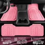 CAR PASS Heavy Rubber Car Floor Mats, Deep Waterproof Car Mats All Weather, Universal Trim-to Fit Automotive Floor Mats for Car SUV Truck Van, Durable Cute Floor Liners for Women Girly (All Pink)