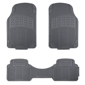 Amazon Basics Universal PVC Faux Rubber Car Floor Mats, All Weather Protection, Waterproof Flexible Trim to Fit for 95% Automotive SUV Sedans Trucks, Charcoal Pure Grey Solid Gray, Pack of 3