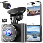 Dash Camera, 4K/1080p Dash Camera Front and Rear, Built-in 5GWiFi, Dash Cam with 64GB SD Card, Full HD 2.0” IPS Screen, for App Control, G-Sensor, Loop Recording, and Parking Mode