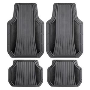 Motor Trend ChromeTech Car Floor Mats Full Set - Durable Rubber Floor Mats for Cars with Two Tone Accent, All Weather Interior Protection for Front and Rear with Non-Slip Backing, Gray/Black