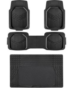 Amazon Basics 4-Piece Heavy Duty PVC Floor Mats with Cargo Liner and Rear, Waterproof Trim To Fit Car Mats, Black