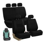 FH Group Universal Car Seat Covers Full Set for SUV Truck Sedan Vans | All-Purpose Cloth Seat Cover Set Airbag Compatible Washable Split Bench Protector Interior Upgrade - Black