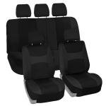 FH Group Universal Car Seat Covers Full Set for SUV Truck Sedan Vans | All-Purpose Cloth Seat Cover Set Airbag Compatible Washable Split Bench Protector Interior Upgrade - Black