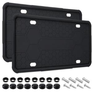 2 Pack Silicone License Plate Frames Black, Car Plate Frame Holder, Universal US Front & Rear Truck Frame Protector Mounting Kit Accessories, Rust Proof, Rattle Proof, Weather Proof (Black)