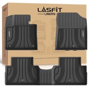 LASFIT Floor Mats for Hyundai Santa Fe 2021 2022 2023 (Only Fit Gas, Not Fit Hybrid or PHEV), All Weather TPE Custom Fit Car Floor Liners 1st & 2nd Row Mats Accessoires, Black