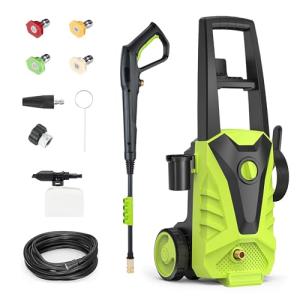 Electric Pressure Washer, 2.0 GPM – High Pressure Power Washer with Foam Cannon, 4 Quick-Connect Nozzles, 23ft Hose & Compact Storage for Cars, Patios & Home Cleaning, Green