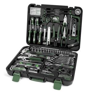 Prostormer 259-Piece Tool Kit, General Household Hand Tool Set with Plastic Storage Toolbox, Portable Complete Repair Tool Box for Home and Car (Green)