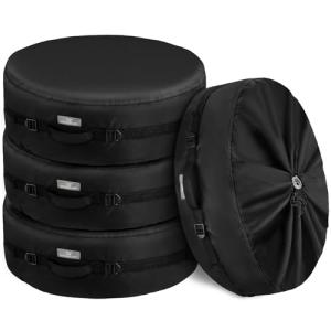 Explore Land Seasonal Tire Cover - Spare Tire Bag with Handle, Heavy Duty Winter Wheel Storage Tote Against Dust and Scratches, 4 Pack (Fits Diameters 26''-28.75'', Black)