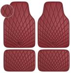 CAR PASS Luxury Faux Leather Floor Mats for Cars, Waterproof All Weather Car Mats Full Set, Anti-Slip Deluxe Automotive Floor Mats Universal Fit for Most SUV,Vans,Sedans,Trucks, 4 Piece Burgundy Red