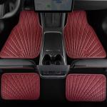 CAR PASS Luxury Faux Leather Floor Mats for Cars, Waterproof All Weather Car Mats Full Set, Anti-Slip Deluxe Automotive Floor Mats Universal Fit for Most SUV,Vans,Sedans,Trucks, 4 Piece Burgundy Red