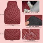 CAR PASS Luxury Faux Leather Floor Mats for Cars, Waterproof All Weather Car Mats Full Set, Anti-Slip Deluxe Automotive Floor Mats Universal Fit for Most SUV,Vans,Sedans,Trucks, 4 Piece Burgundy Red