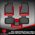 AUTOBULL Floor Mats Compatible with 2011-2023 Dodge Charger RWD & Chrysler 300 Rear-Wheel Drive ONLY, All Weather TPE Floor Liners, Custom Fit Car mats, 1st & 2nd Row, Black