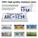 QUANQIUFEI 2 Pack License Plate Frames, Stainless Steel Car License Plate Cover Car Accessories with Screw Caps (Silver)
