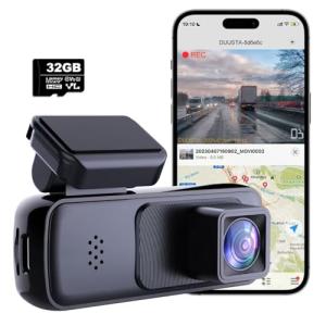 DUUSTA Dash Cam Front, 2K/1440P QHD Dash Camera for Cars Free 32GB Card Included, 170° Wide Angle WDR Dashcams Mini Built in WiFi & APP Control, Night Vision, G-Sensor, Loop Recording