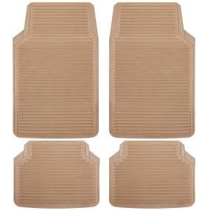 CAR PASS Rubber Floor Mats - All Weather, Full Set 4-Piece, Waterproof Automotive Mats Trim to Fit Most Cars, Sedans, SUVs, Vans - Heavy Duty Anti-Slip Easy Clean, All Beige