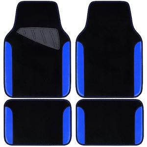 CAR PASS Rainbow Waterproof Universal Fit Faux Leather Car Carpet- Anti-Slip Nibbed Backing Floor Mats for SUV, Vans, Sedans, Trucks, Automotive Set of 4pcs (Black with Blue)