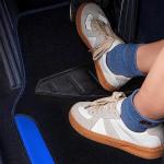 CAR PASS Rainbow Waterproof Universal Fit Faux Leather Car Carpet- Anti-Slip Nibbed Backing Floor Mats for SUV, Vans, Sedans, Trucks, Automotive Set of 4pcs (Black with Blue)