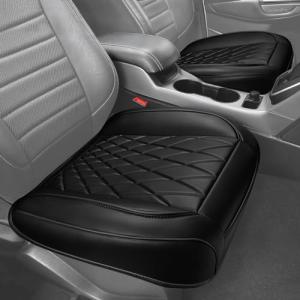 CAR PASS 2 Pack Leather Front Car Seat Covers, Bottom Seat Covers Full Wrapped with Storage Pocket, Anti-Slip Leather Seat Protectors,Waterproof Seat Cushion Pad Universal Fit Sedan SUV Truck, Black