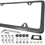 Carbon Fiber License Plate Frame - Handcrafted Premium Stainless Steel with Real Carbon Wrap, Universal 4-Hole Slim Black Car Tag Holder Includes Screws & Caps