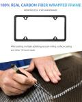 Carbon Fiber License Plate Frame - Handcrafted Premium Stainless Steel with Real Carbon Wrap, Universal 4-Hole Slim Black Car Tag Holder Includes Screws & Caps