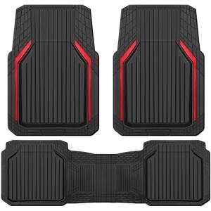 CAR PASS Heavy Duty Rubber Floor Mats for Car, Waterproof Liner Deep Dish Car Mats Full Sets, Universal Trim to Fit for SUV Truck Sedans Vans, All Weather Automotive Floor Mats 3pcs, Black Red