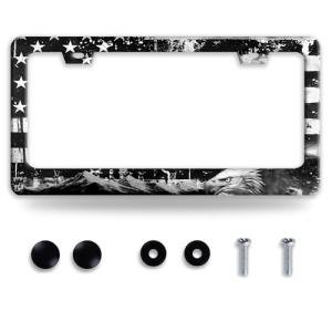American Flag Eagle Mountains License Plate Frame Funny License Plate Holder Stainless Steel Accessories Cars Decor with 2 Holes Screws Fits Standard Us Ca Vehicles License Plate Frames 12.2 X 6 Inch