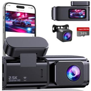 Dash Cam Front and Rear, 2.5K+1080P Dual Dash Camera for Cars, Ecomoment Car Camera with 1.47" IPS Screen, Built-in Wi-Fi, 170° Wide Angle, Night Vision, G-Sensor, 24H Parking Mode, 32GB Card Included