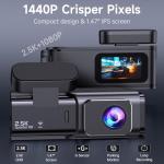 Dash Cam Front and Rear, 2.5K+1080P Dual Dash Camera for Cars, Ecomoment Car Camera with 1.47" IPS Screen, Built-in Wi-Fi, 170° Wide Angle, Night Vision, G-Sensor, 24H Parking Mode, 32GB Card Included