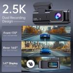 Dash Cam Front and Rear, 2.5K+1080P Dual Dash Camera for Cars, Ecomoment Car Camera with 1.47" IPS Screen, Built-in Wi-Fi, 170° Wide Angle, Night Vision, G-Sensor, 24H Parking Mode, 32GB Card Included