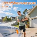 Cordless Pressure Washer, 1800PSI Portable Power Washer Battery Operate with 6-in-1 Nozzle, Foam Cannon, 65FT High-Elastic Hose, Lightweight Handheld Power Washer for Car, Patios, Outdoor Cleaning