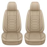 HAIYAOTIMES Leather Car Seat Covers Front Set, Waterproof Faux Leather Seat Covers for Cars, Non-Slip Car Interior Covers Universal Fit for Most Cars Sedans Trucks SUVs, Beige