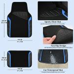 CAR PASS Leather Steering Wheel Cover and Waterproof Car Floor Mats,Microfiber Universal Car Combo Fit for 95% Sedan,SUV,Cars,14.5-15inch Sporty Anti-Slip Safety Comfortable Design(Black＆Blue)